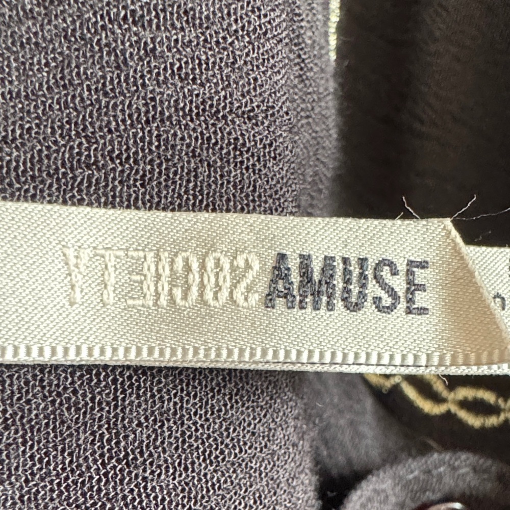 EUC Amuse Society Black Textured Viscose Fabric Blouse w/ Gold Metallic Accents - Picture 2 of 7